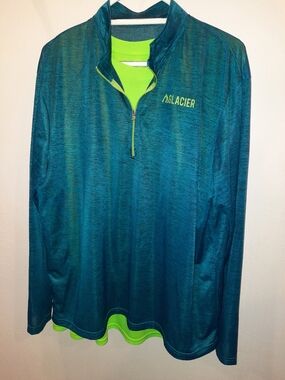Glacier National Park Teal & Neon Green Lightweight 1/4 Zip Size XL EUC Lot Of 2
